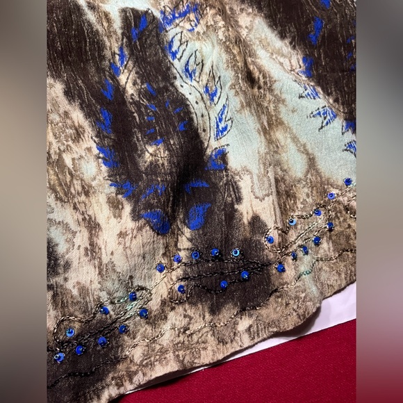 Just Cruising blue tan TIE DYE SWIRL BLOUSE Paisley Sequins short sleeves womens - Picture 13 of 14